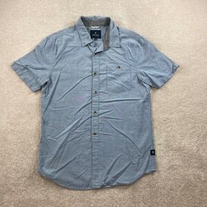 Roark Revival Button Down Shirt Mens Medium Blue Short Sleeve Cotton Chambray